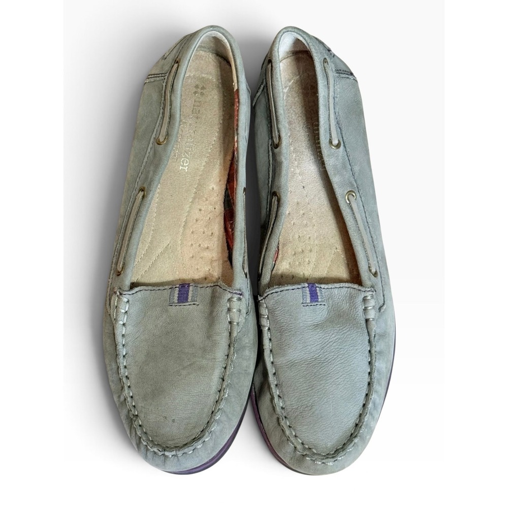 Naturalizer N5 Comfort Womens Gray Green Leather Plaid Lining Loafers Size 7.5M